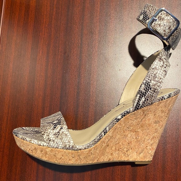 Jessica Simpson Shoes - Jessica Simpson snakeskin cork wedge sandal